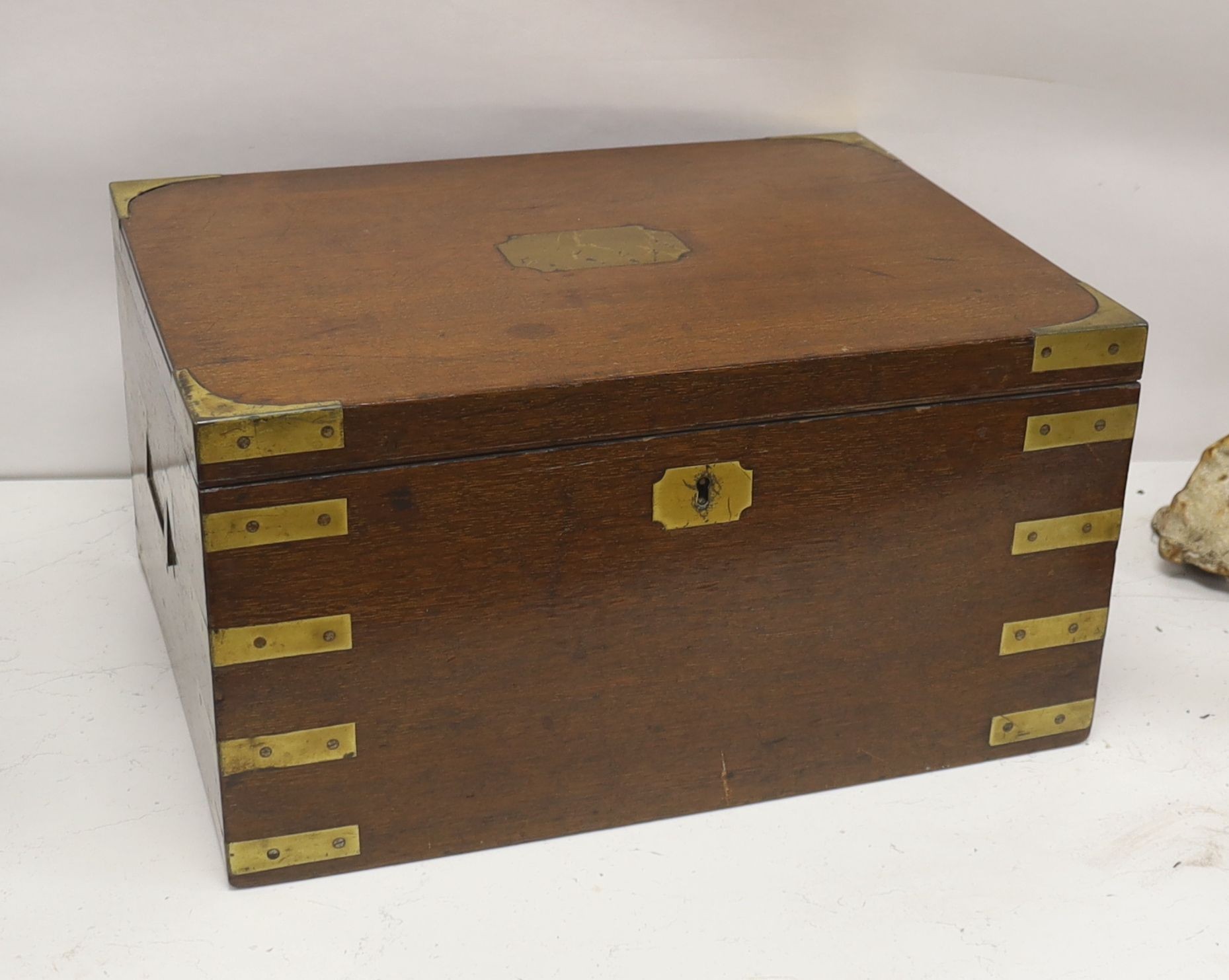 A brass bound military style canteen box - no contents 44cm